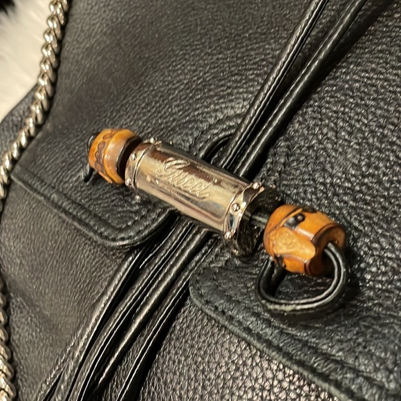 Gucci Pebble Leather Jungle Hobo Purse. Large XL Hobo Chain & Bamboo Accents - Picture 4 of 17